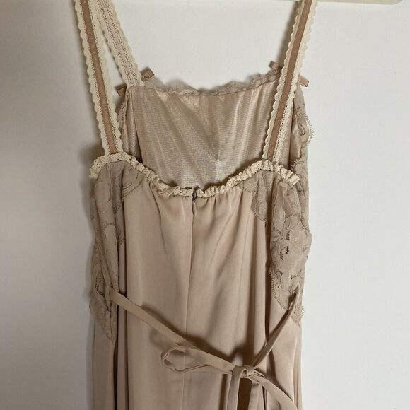 Fairy Goddess Dress Fairytale Ethereal Gown Tan Pleated Bows Romantic Small Midi - Picture 3 of 16